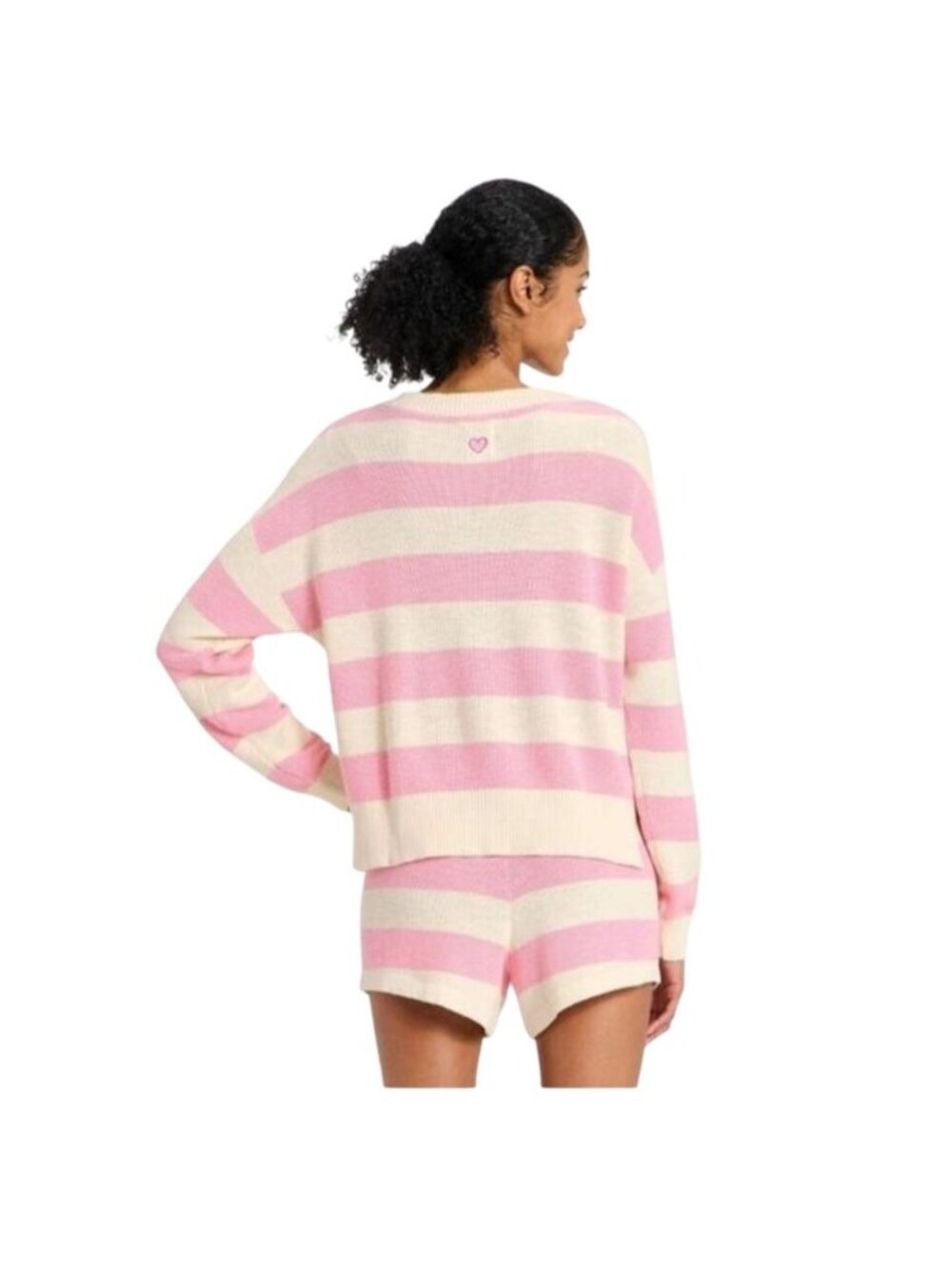 JoyLab Women's XS Pink & Cream Striped V-Neck Sweater Oversized - Picture 2 of 8
